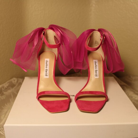 Charles David - Suede Emotional - Oversized Bow - Heeled Sandal - Fuschia - Picture 2 of 10